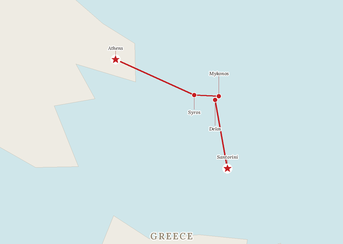 Route map — Athens to Santorini: Greek Island Hopping